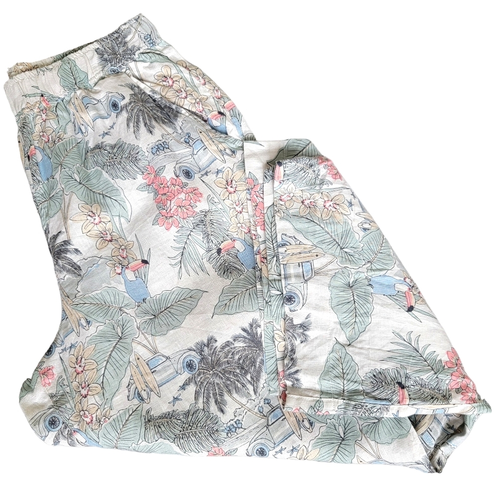 C&C California Linen Wide Leg Beachy Pants Pull On Relaxed Tropical Surf… - Picture 9 of 15
